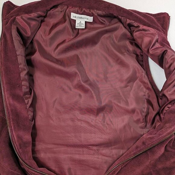 Liz Claiborne Velour Quilted Full Zip Vest Maroon Lined Size Medium - Picture 6 of 11